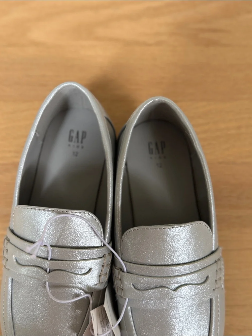 GAP Kids Metallic Silver Chunky Lug Sole Penny Loafers - Size 12 (NWT)